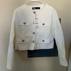 NWT Zara Women's Cream Blazer with Gold Buttons